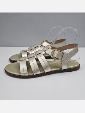 Cole Haan Flynn Fisherman Sandal Womens 9 Metallic Gold Leather Flat Buckle NEW